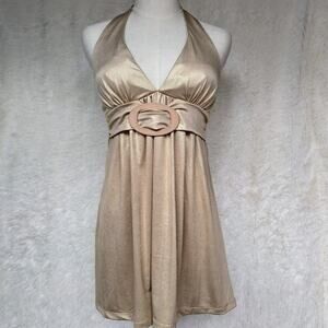 Max Rave Tan Shimmer Low Cut Halter Top NWT